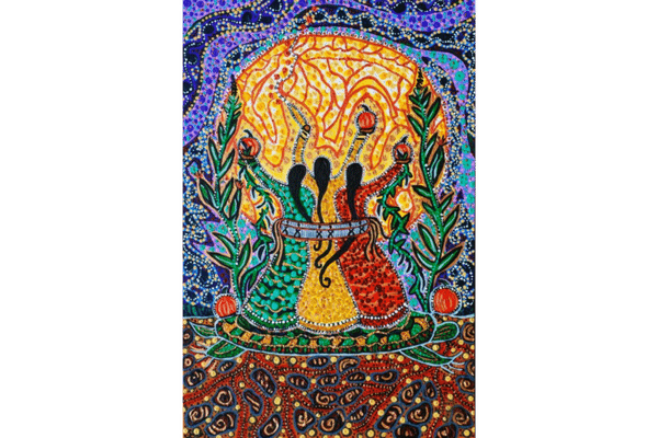 leah dorion metis art corn beans squash sisters painting