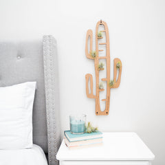 barrel cactus shaped wooden wall decor with air plants