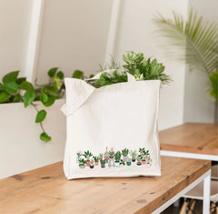 plant theme white canvas tote bag