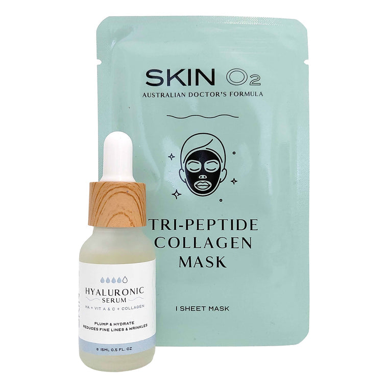 Hyaluronic Acid Serum & Tri-Peptide Collagen Brightening Mask Bundle