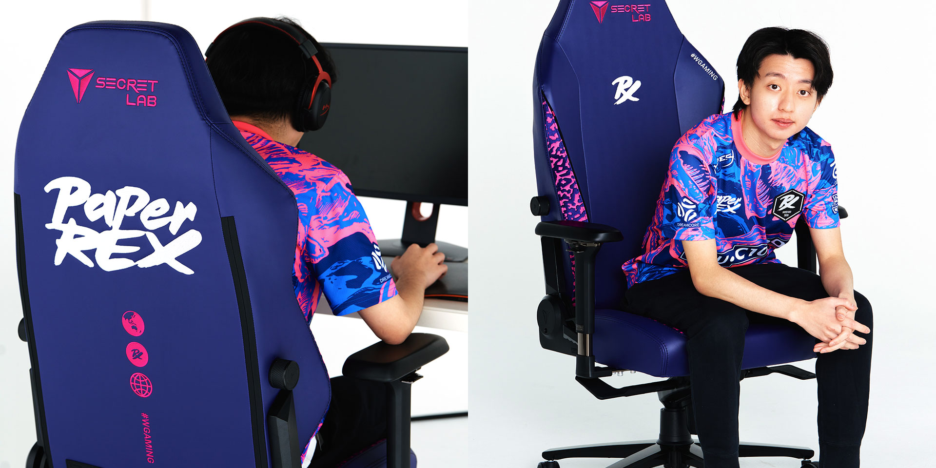 Jason 'f0rsakeN' Susanto posing with the Secretlab TITAN Evo Paper Rex Edition gaming chair