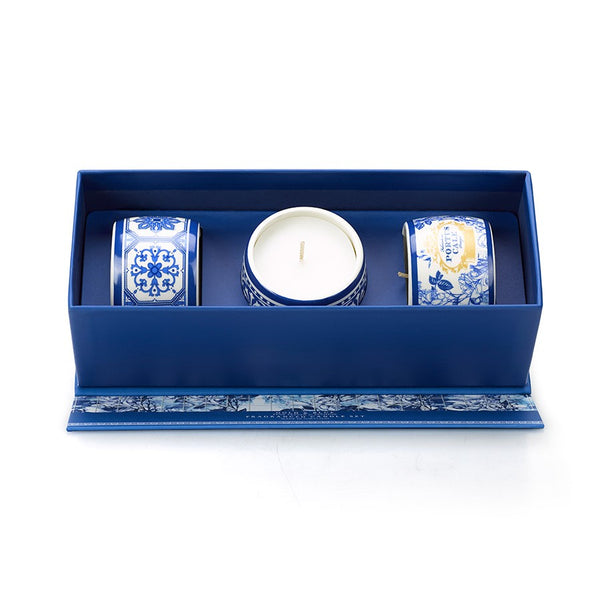 Portus Cale Gold & Blue Tea Light Aromatic Candle Set 3x70g