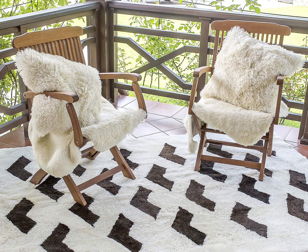 Sheepskin throw or rug is an ideal addition to an outdoor chair