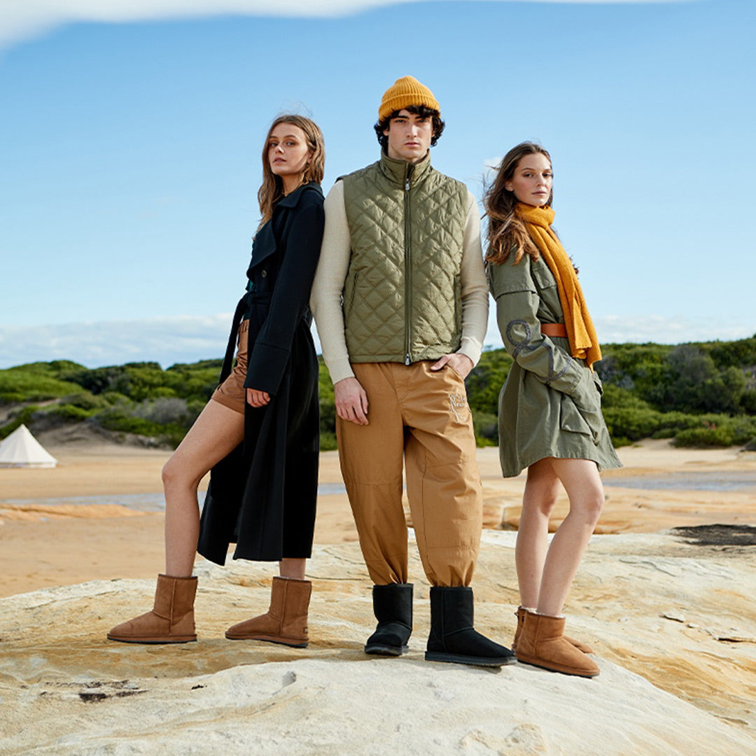 Three Models Wearing UGG Boots Outdoors
