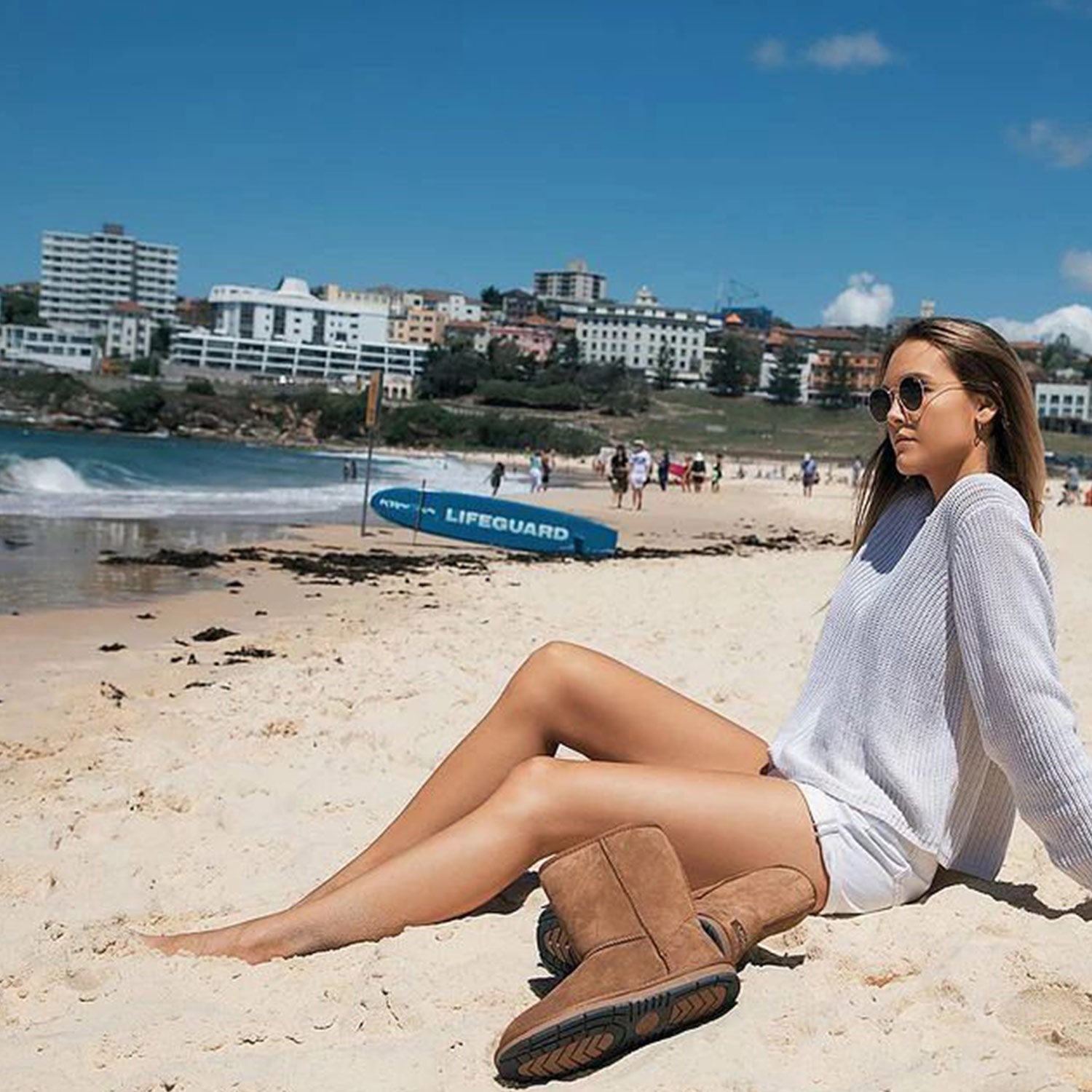 Model on Beach Side with UGG Boots