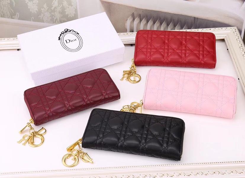 DIOR WOMEN'S LEATHER ZIPPER WALLET