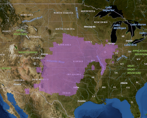 USGS GAP Known Range Map for the Plains Leopard Frog