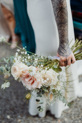 Bride and wedding flowers