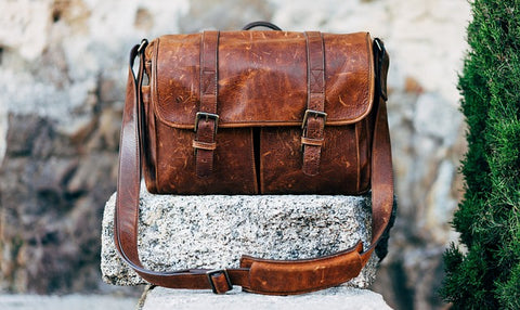 photo of a leather bag that has been aged with patina