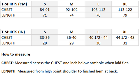 BOL Football Tees Size Guide