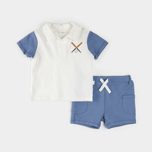 Baseball Print Polo Outfit Set - Bella Vita