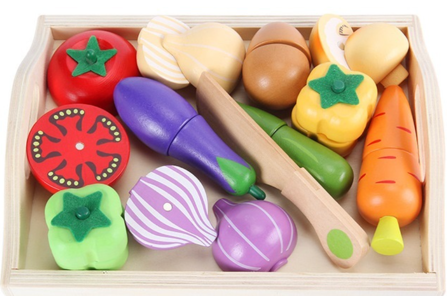 Set à découper les légumes en bois, jouets éducatifs Montessori pour  enfants et bébés, motif fruits, 9 pcs.