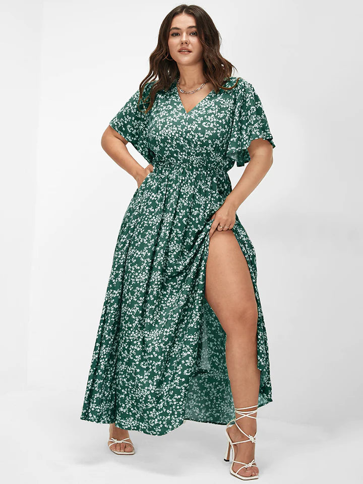 BLOOMCHIC MESH EMBROIDERED FLORAL V-NECK ELASTIC WAIST SHEER DRESS – The  Plus Bus Boutique