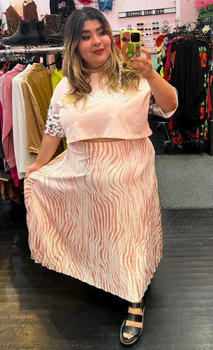 Plus Pink Pleated Midi Skirt, Plus Size