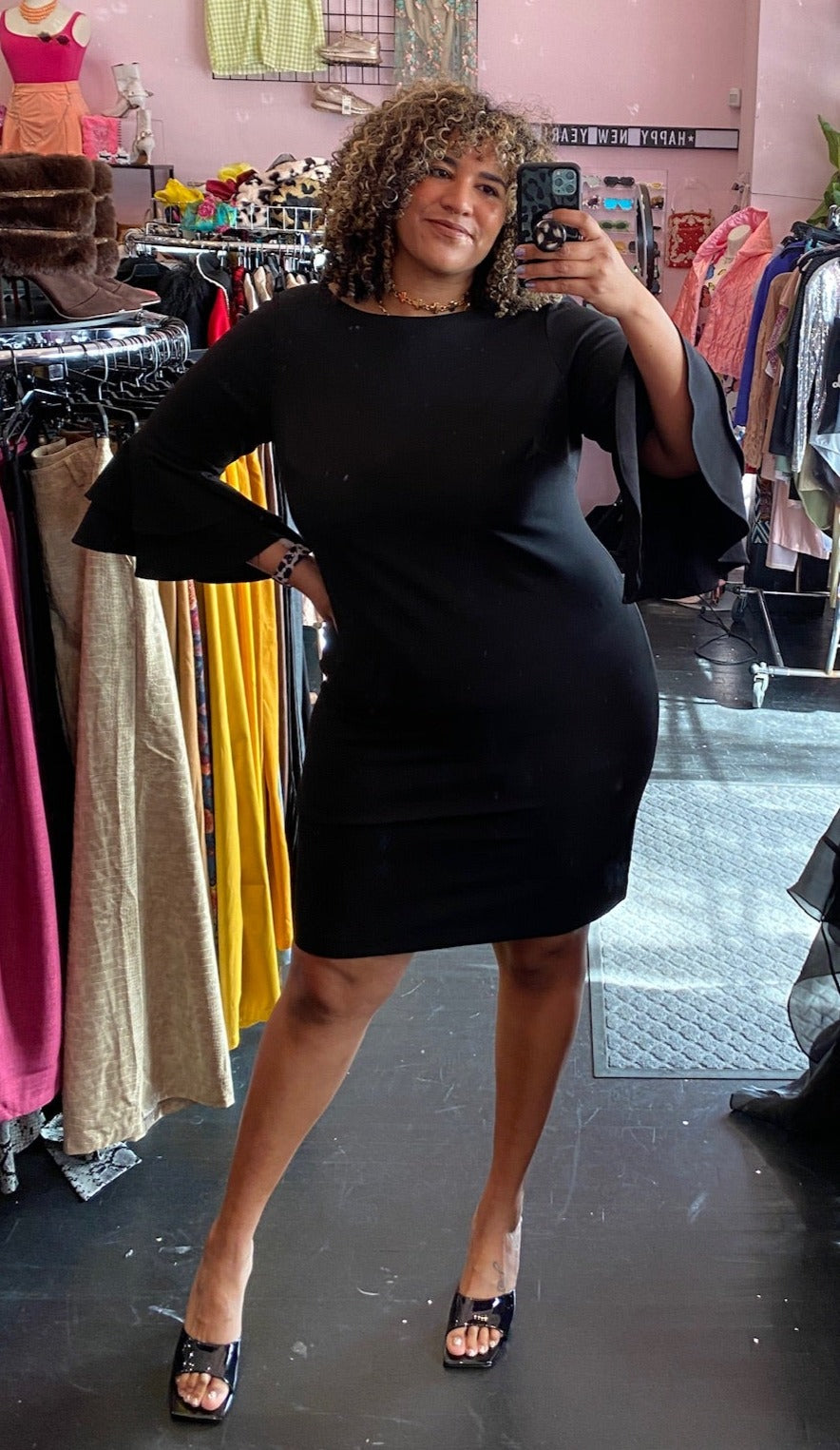 Calvin Klein Black Bell Sleeve High-Neck Midi Dress, Size 18W – The Plus  Bus Boutique