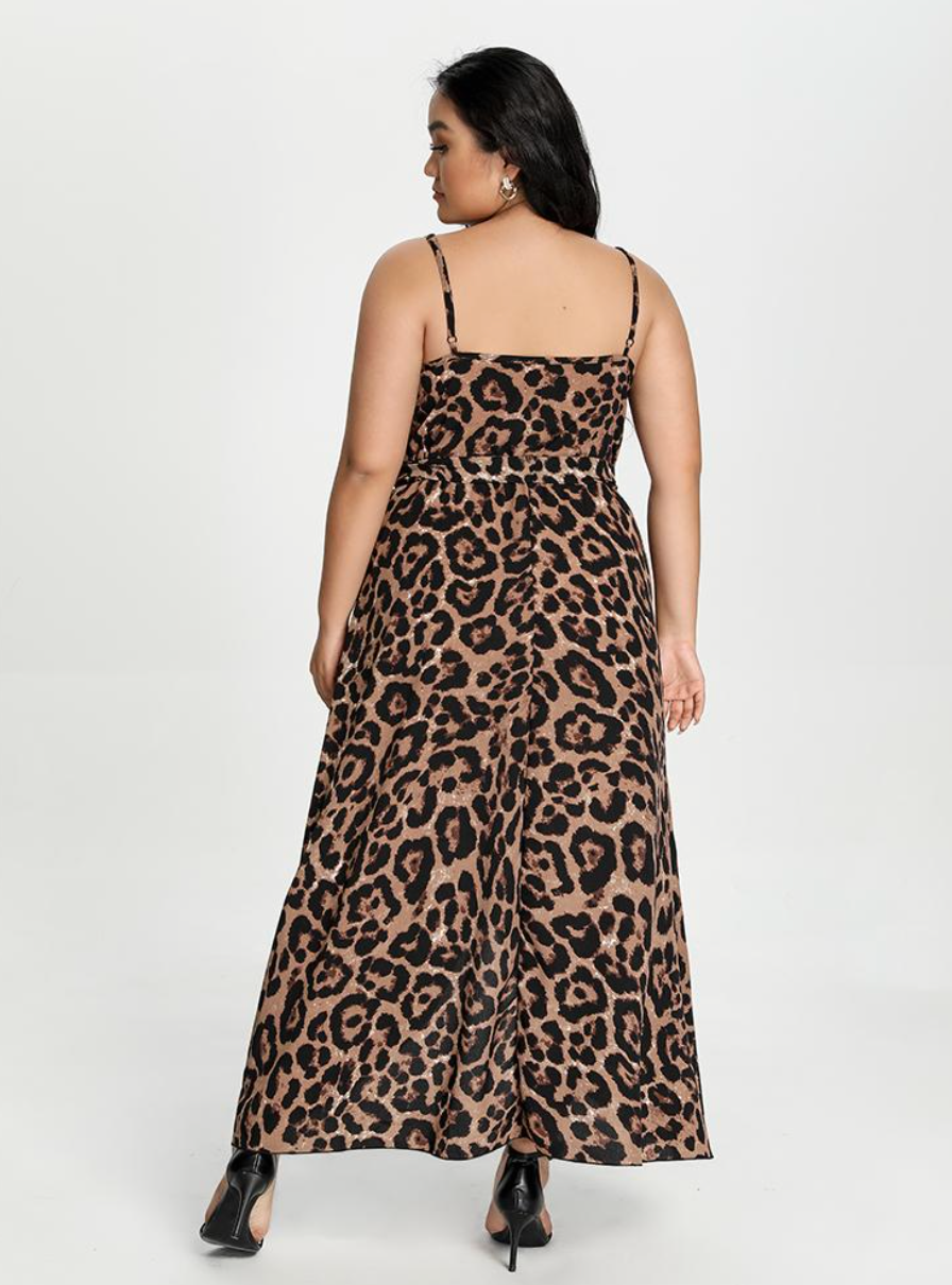 Bloomchic High-Low Leopard Maxi Dress with Sexy Front Slit, Multiple S ...