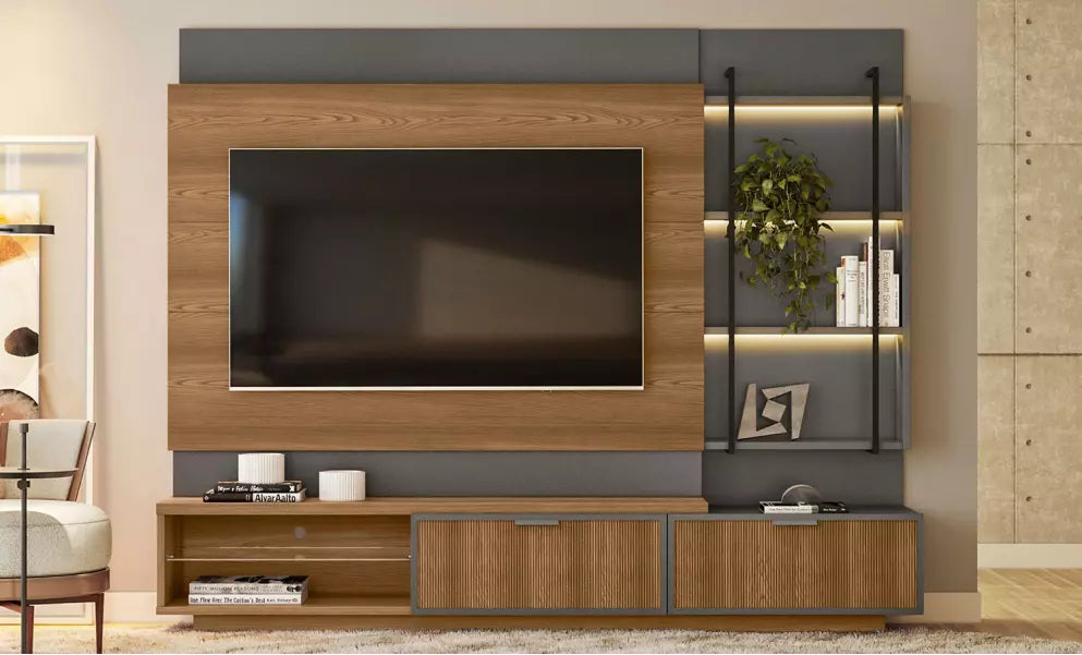 Mueble TV con panel de madera oscuro  Muebles para televisores, Muebles  para tv, Decoraciones de casa