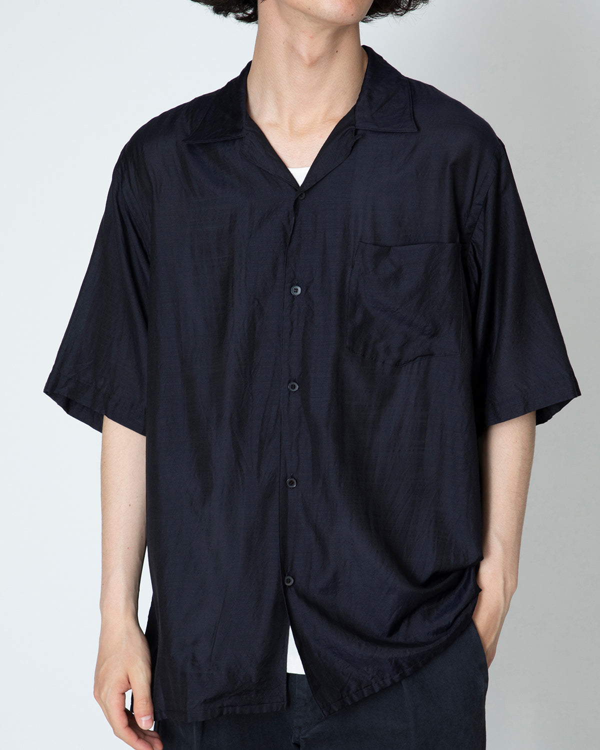 22SS COMOLI ウールシルクオープンカラーシャツ NAVY,4 | gulatilaw.com