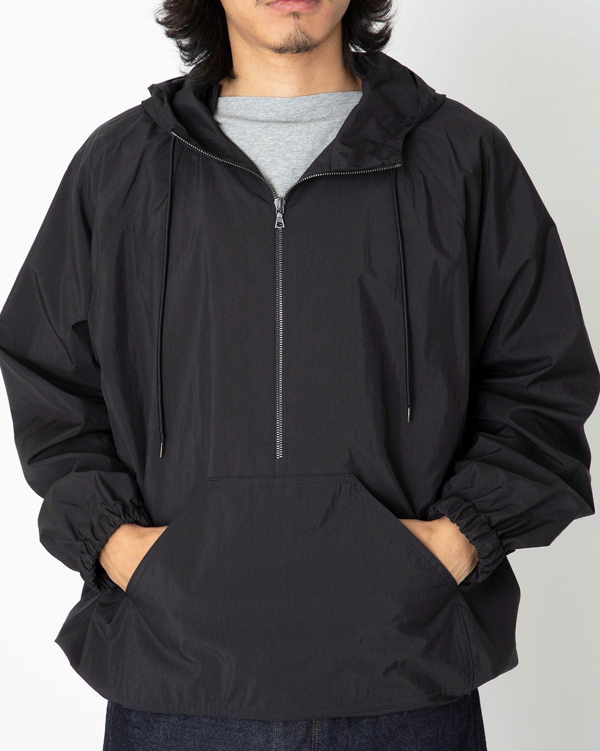 WASHED COTTON NYLON WEATHER HOODED ZIP P/O