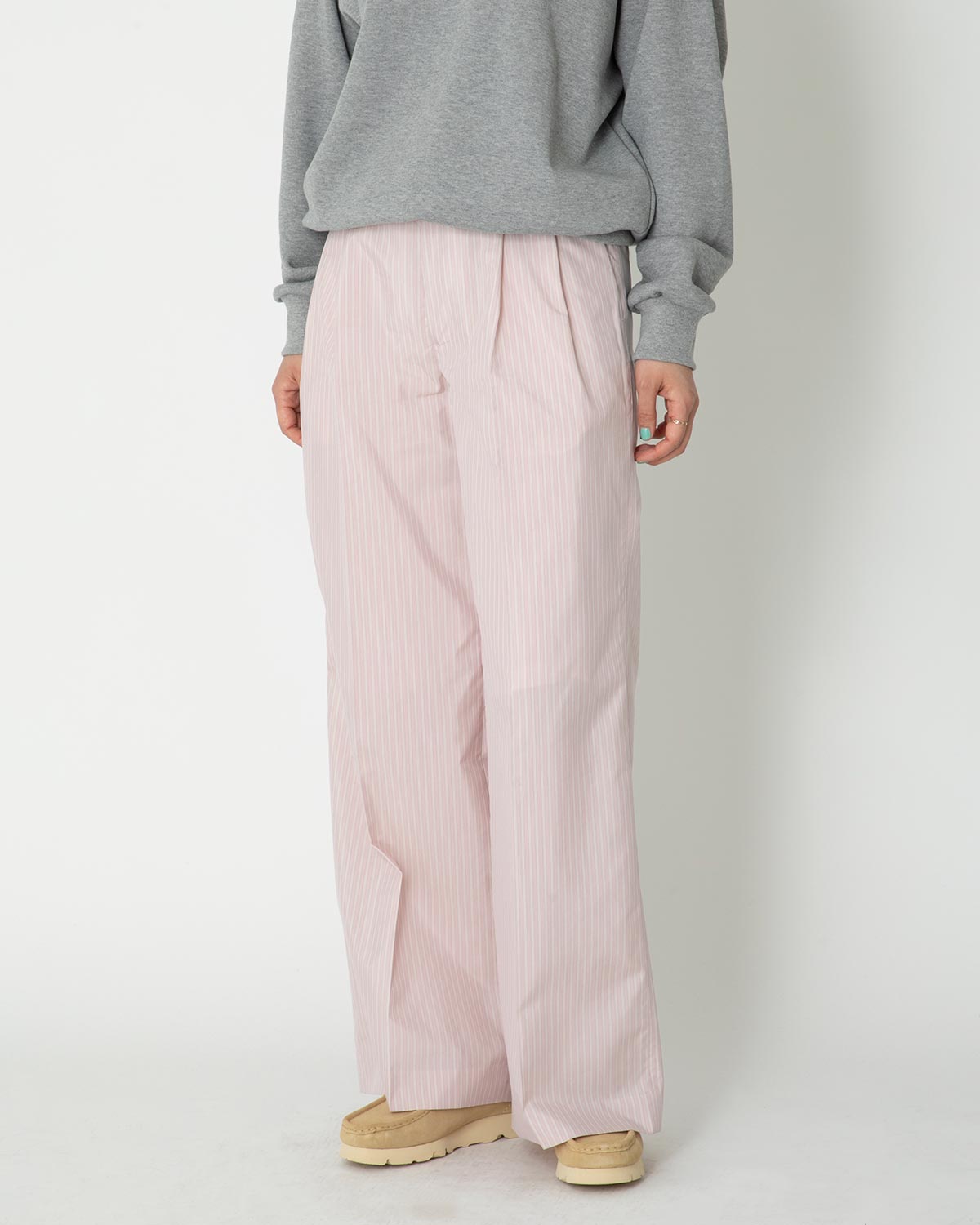 AURALEE FINX POLYESTER STRIPE EASY PANTS | thegrengroupinc.com