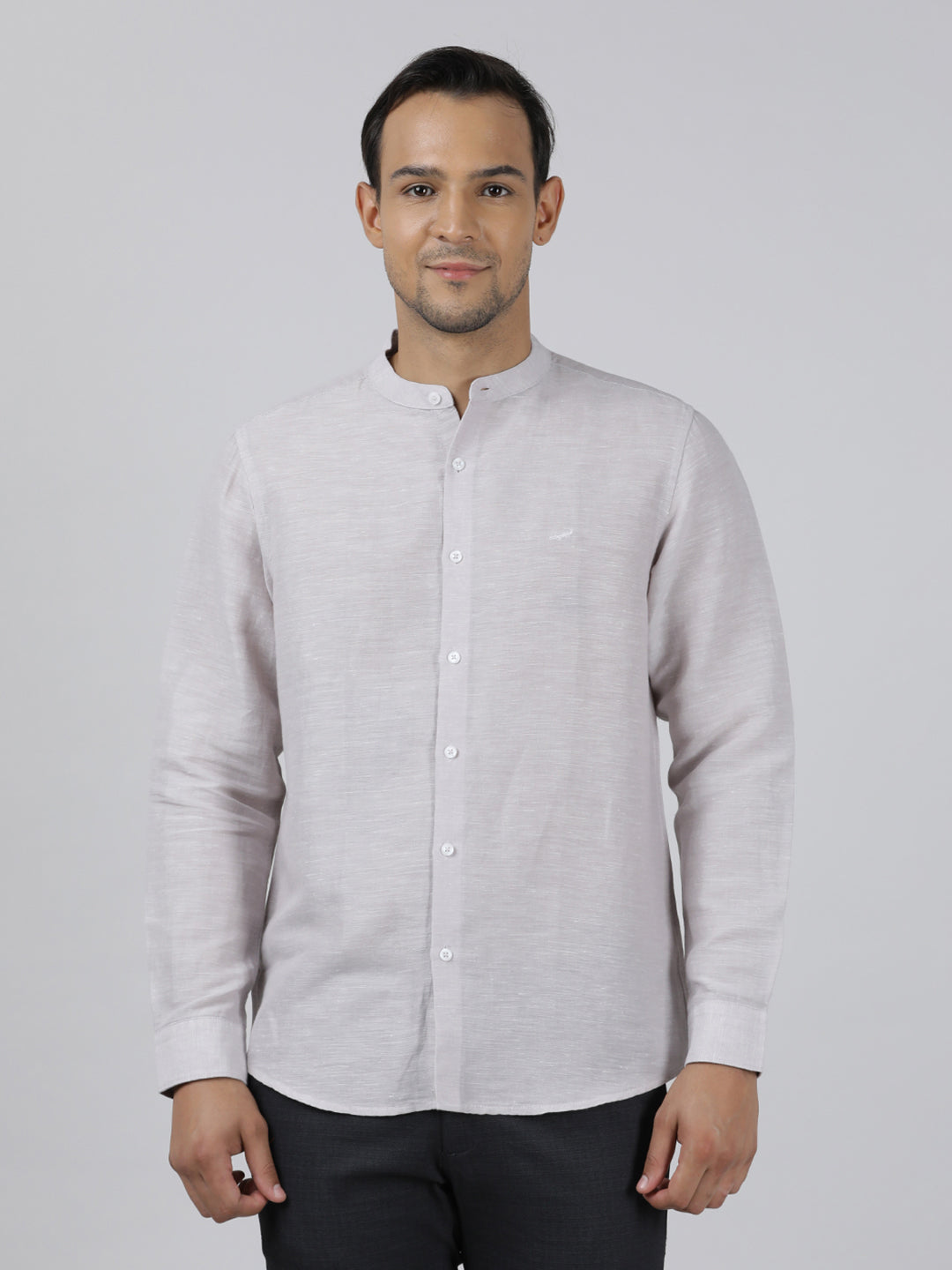 Grey Solid Full Sleeve Linen Shirt