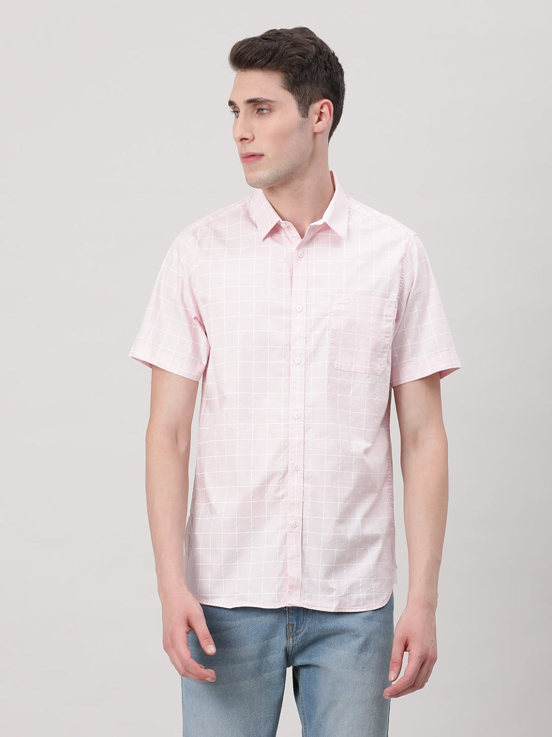 Pink Checked Half Sleeve 100% Cotton Shirt