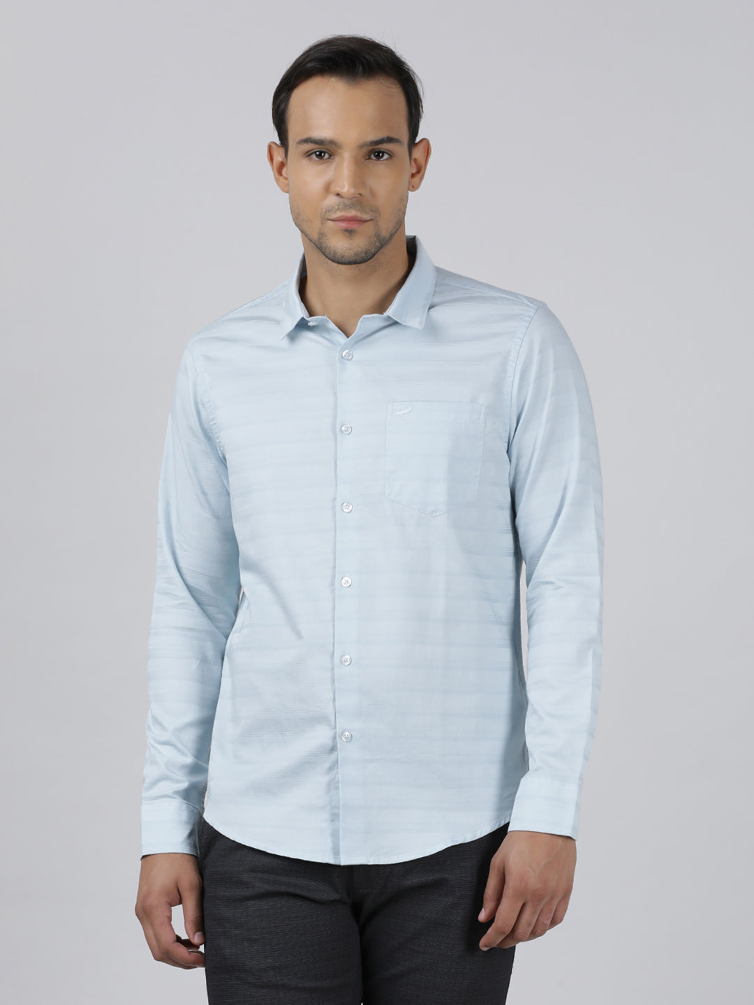 Light Blue Solid Full Sleeve 100% Cotton Shirt