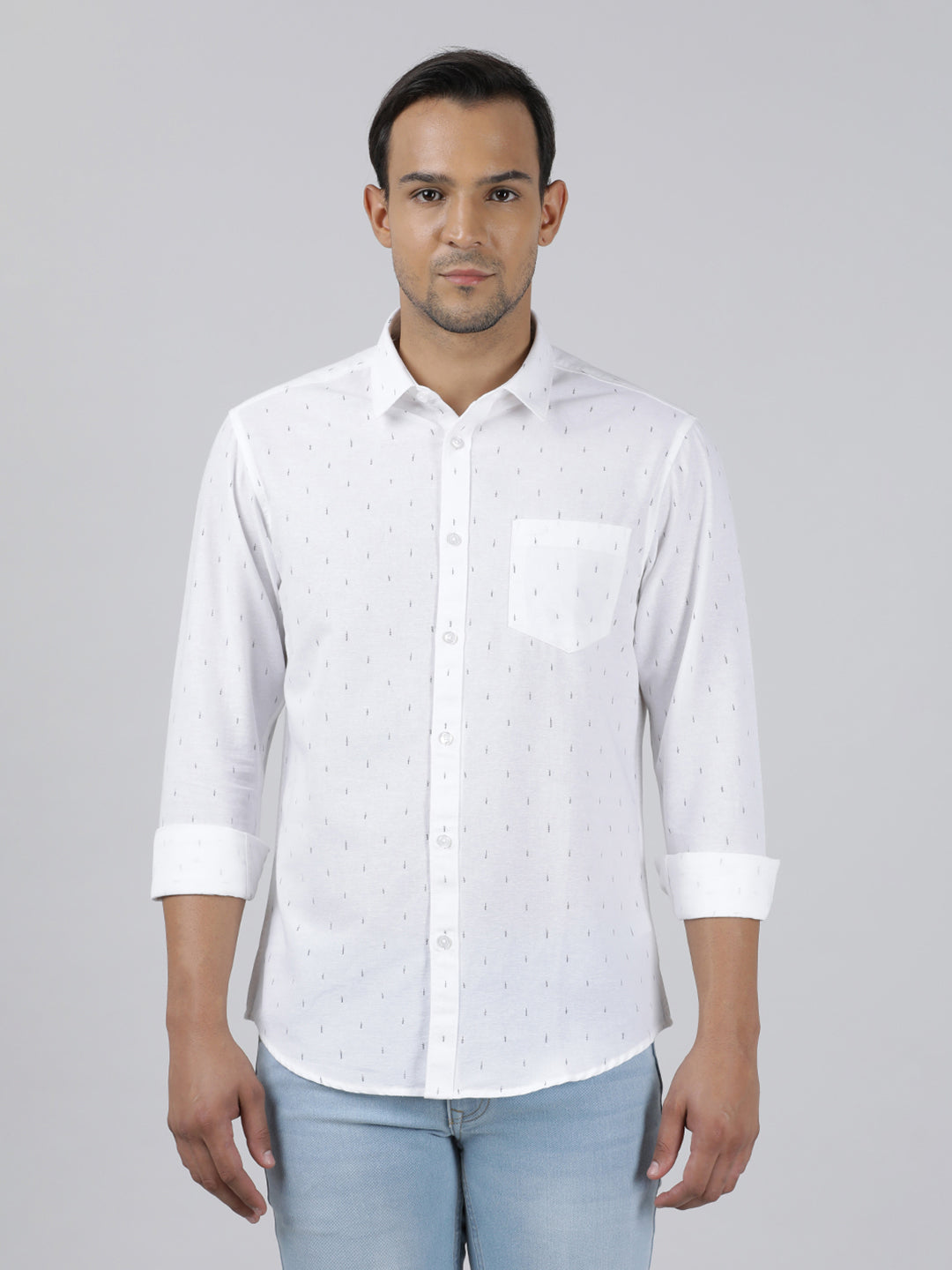 White Printed Full Sleeve 100% Cotton Shirt