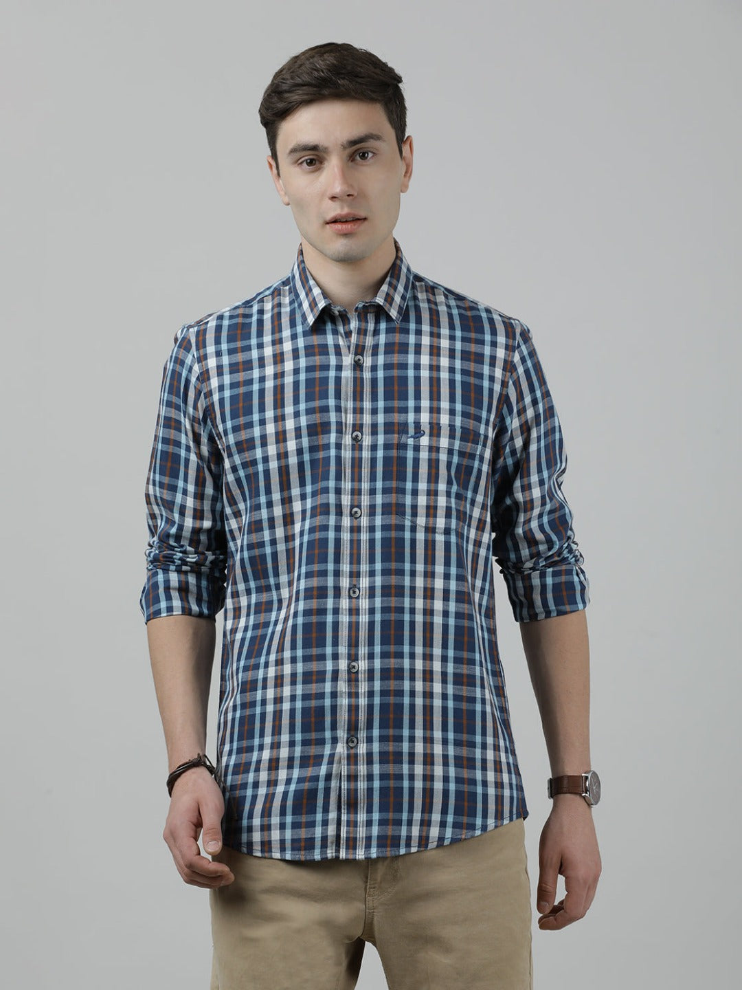 Blue Checked Full Sleeve 100% Cotton Shirt