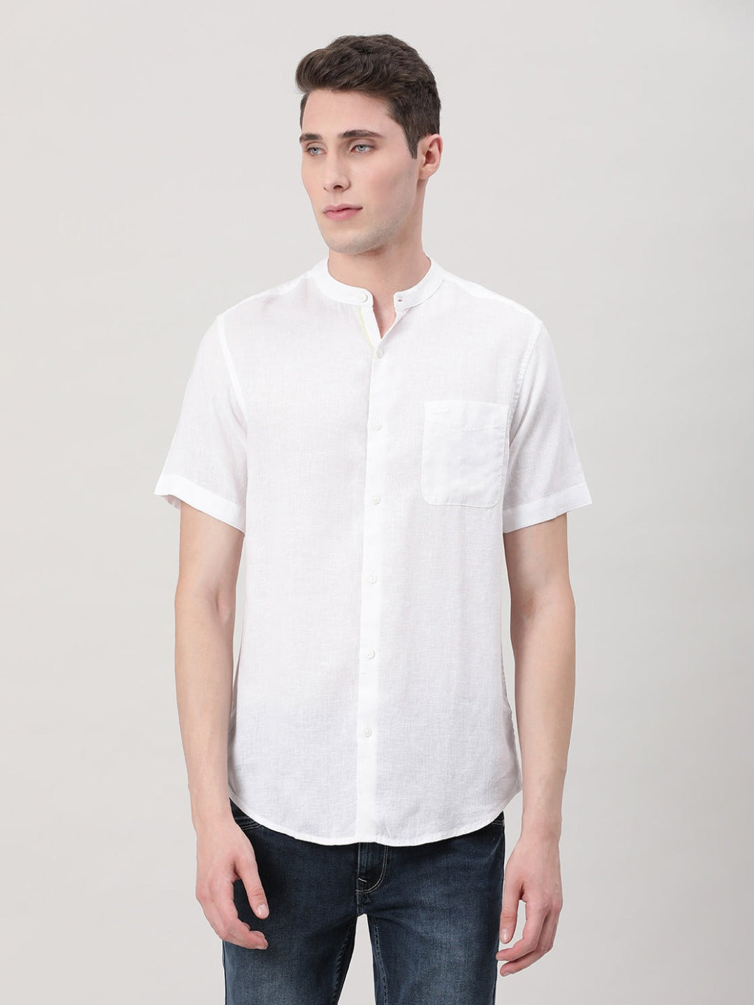 Off White Solid Half Sleeve Shirt