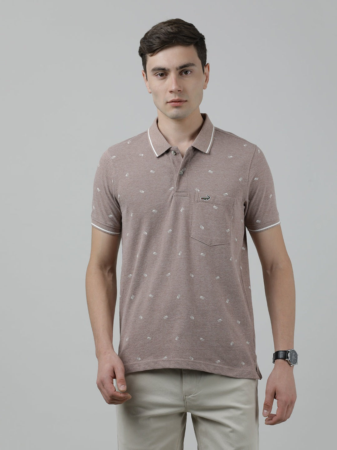 Coffee Brown Printed Polo T-Shirt