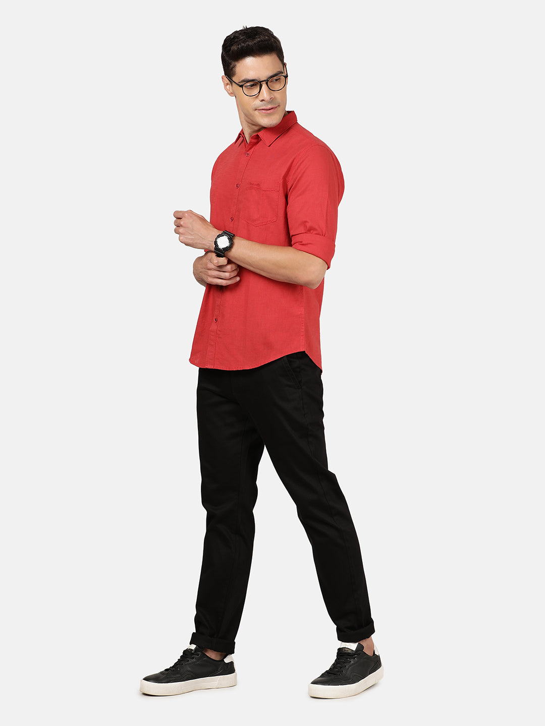 Red Solid Full Sleeve 100% Cotton Shirt