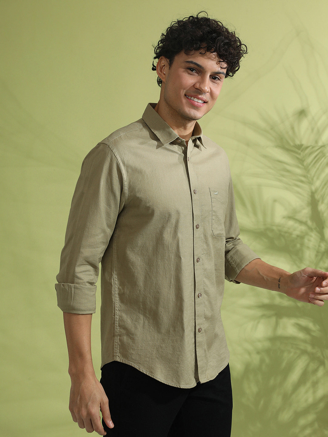 Olive Green Solid Full Sleeve 100% Cotton Shirt