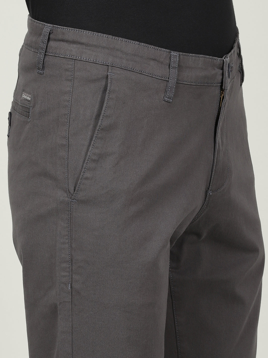 Dark Grey Printed Slim Fit Casual Trouser