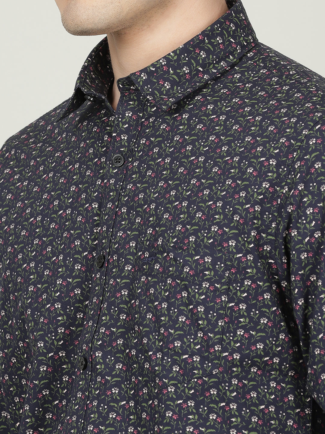 Dark Navy Printed Full Sleeve 100% Cotton Shirt