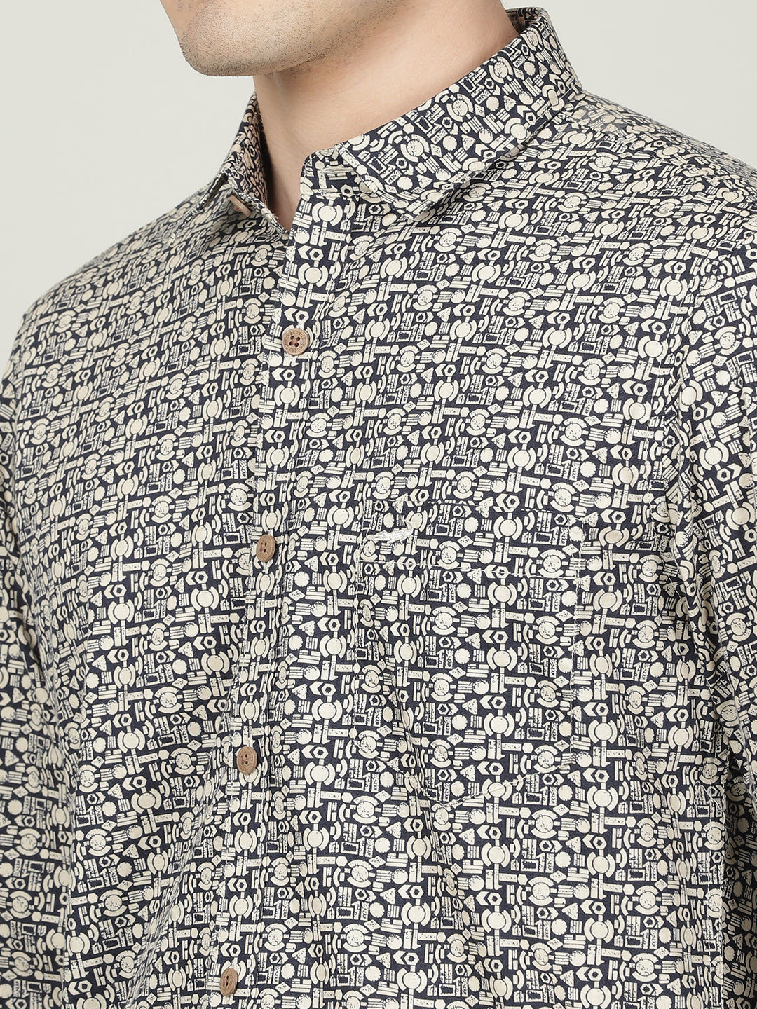 Dark Navy Printed Full Sleeve 100% Cotton Shirt
