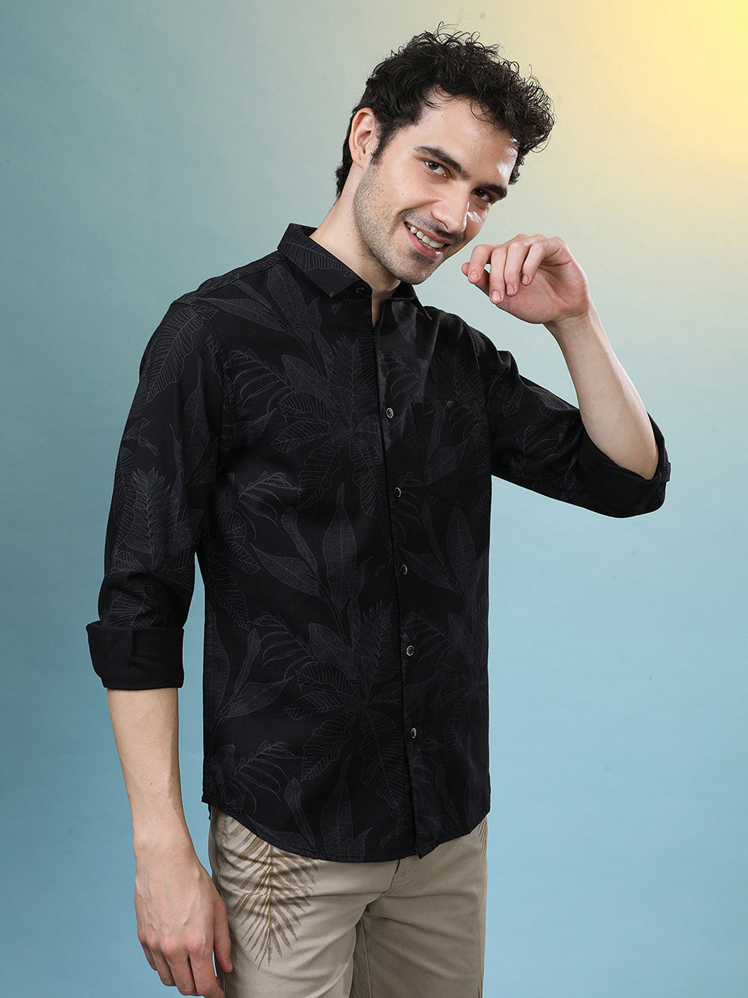 Black Printed Full Sleeve 100% Cotton Shirt