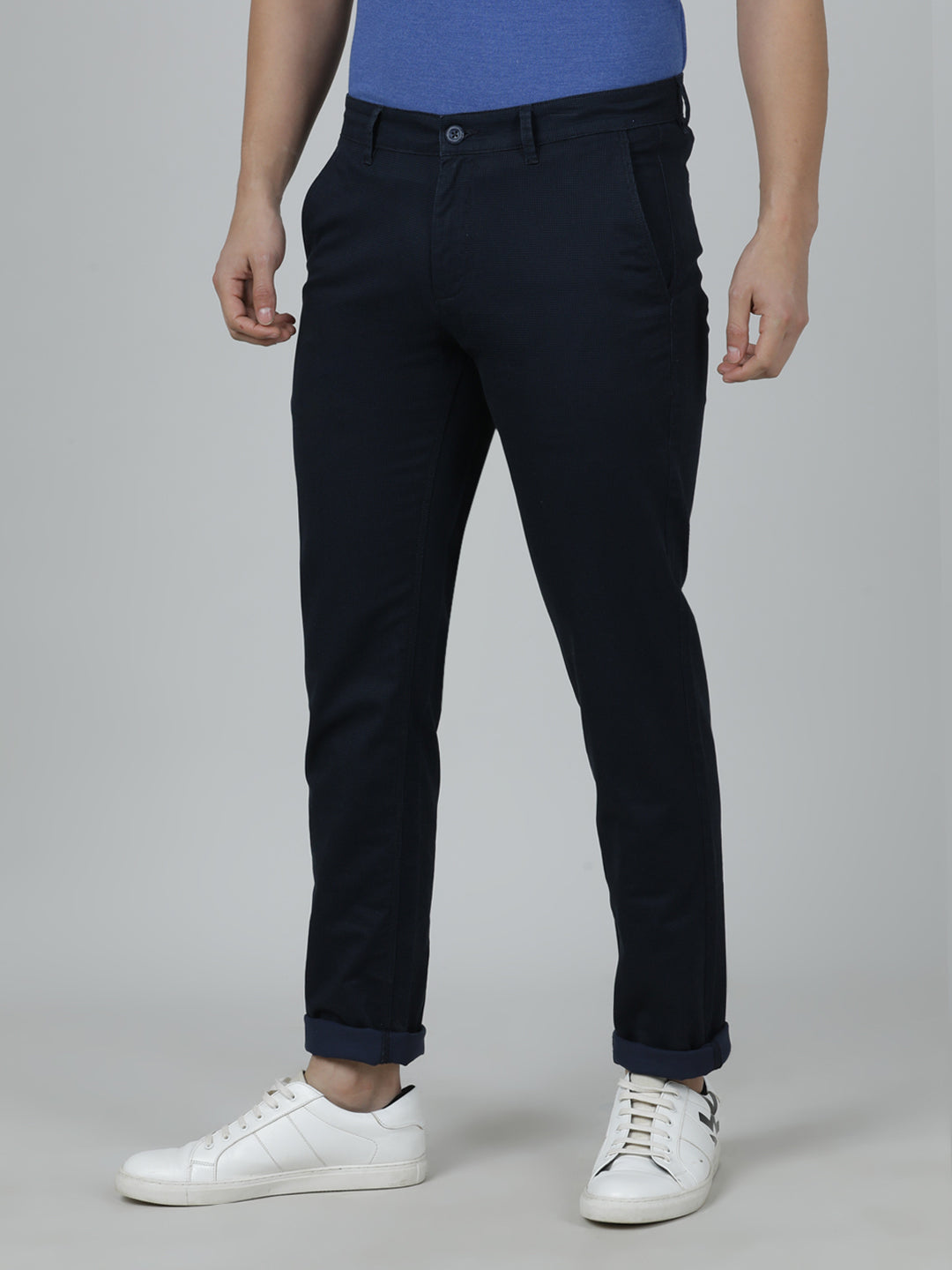 Navy Printed Casual Trouser