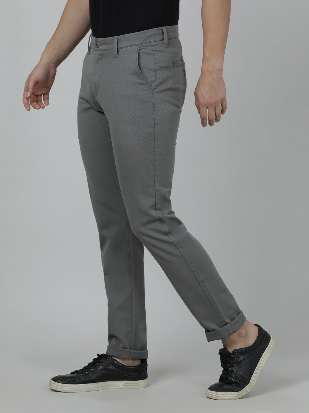 Dark Grey Solid Slim Fit Casual Trouser