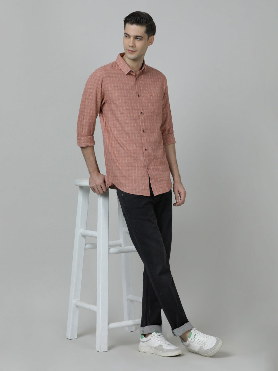 Light Red Checked Full Sleeve 100% Cotton Shirt