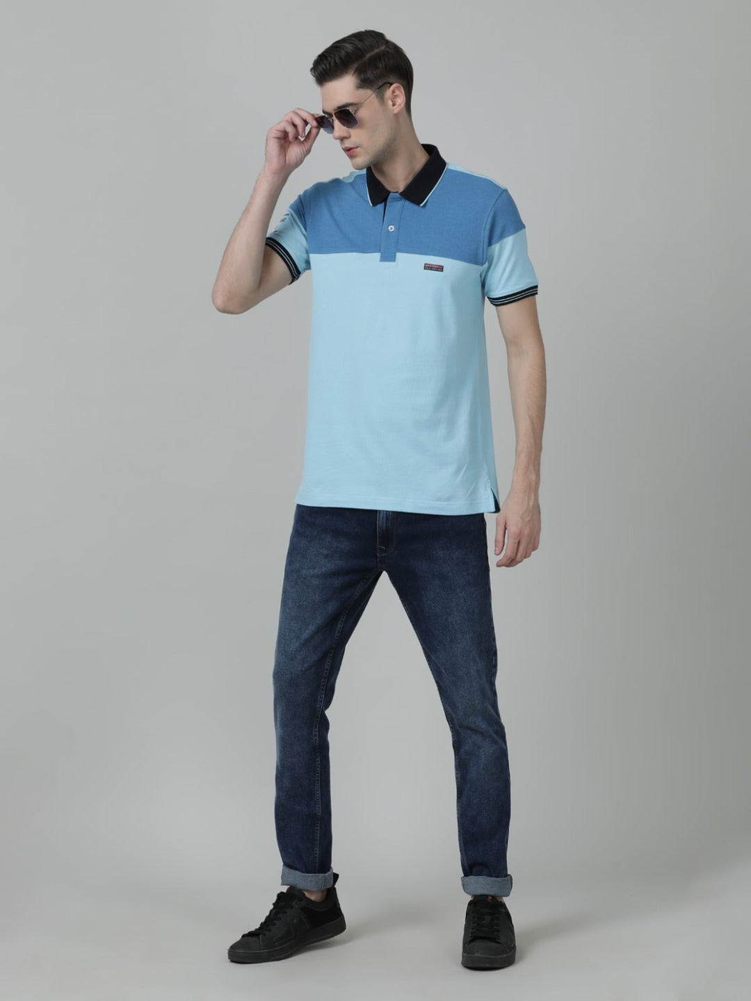 Light Blue Colourblocked Polo T-Shirt
