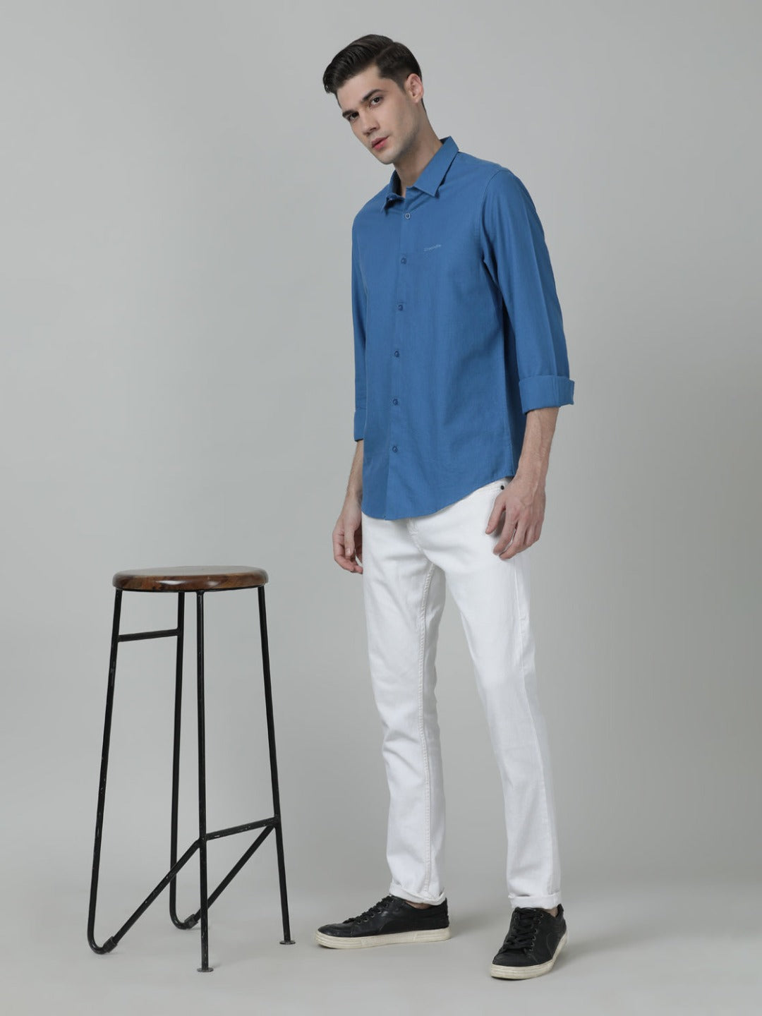 Royal Blue Solid Full Sleeve Linen Shirt