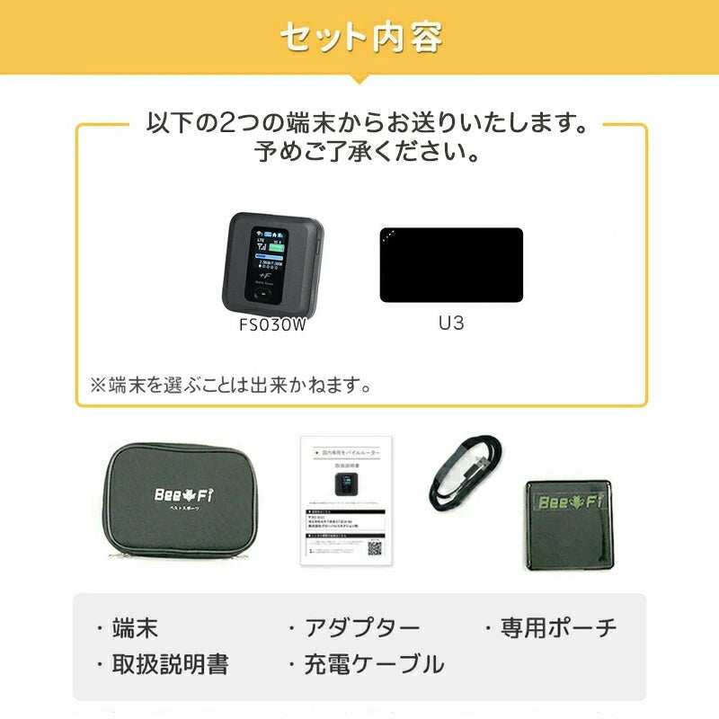 ベストスポーツ Bee-Fi ビーファイ レンタル WiFi セット内容 2機種