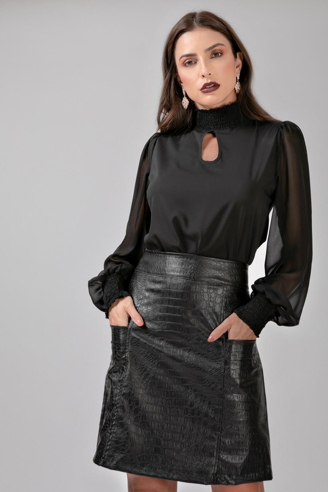 A-Line Faux Leather Black Midi Skirt Helena – Ella Official UK