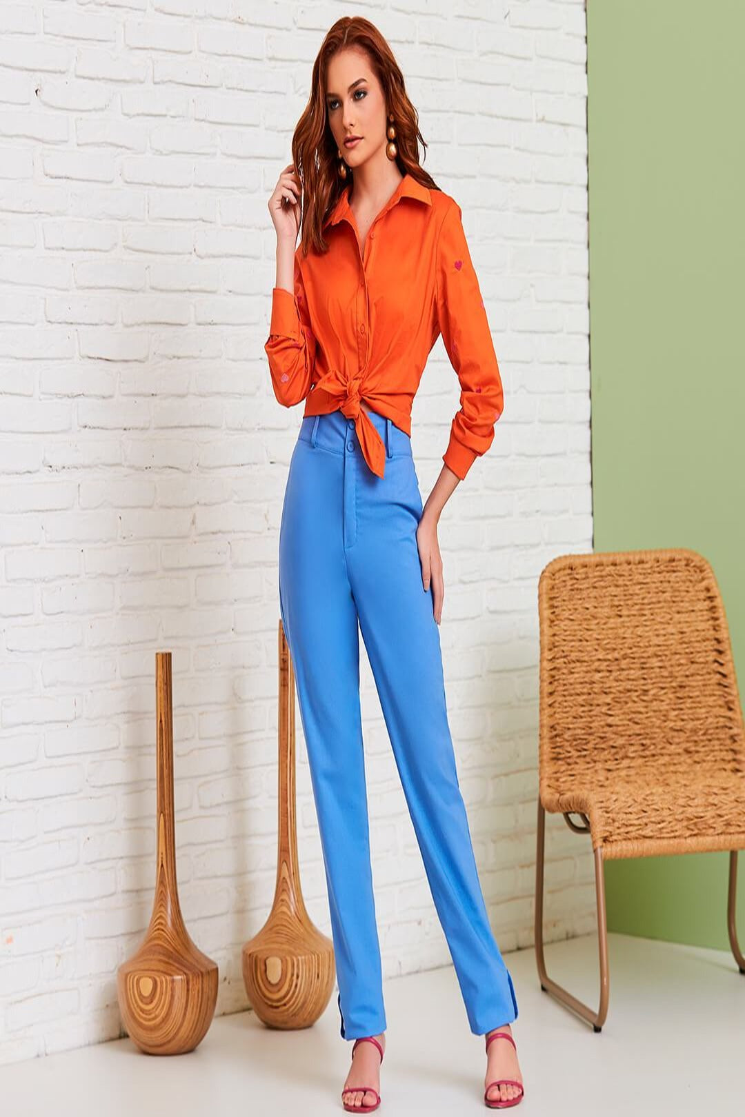 Tailored Orange Skinny Trousers Nathalia – Ella Official UK