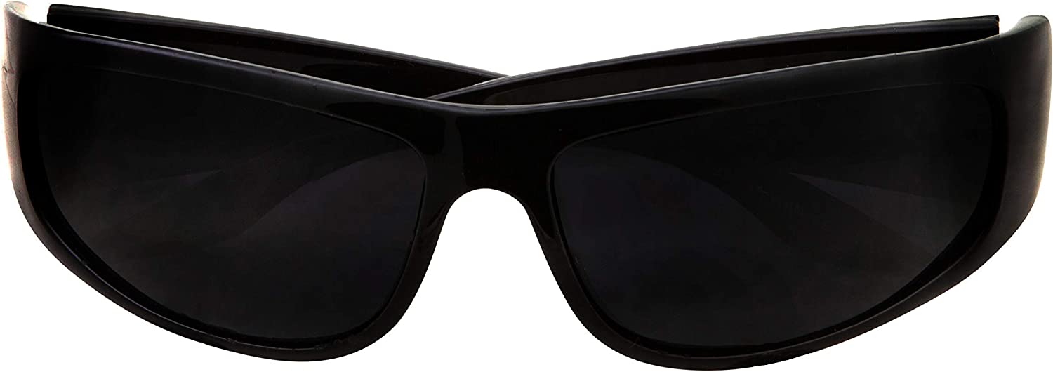 Super Dark Lens Black Sunglasses Biker Style Rider Wrap Around Fr Jollynova 