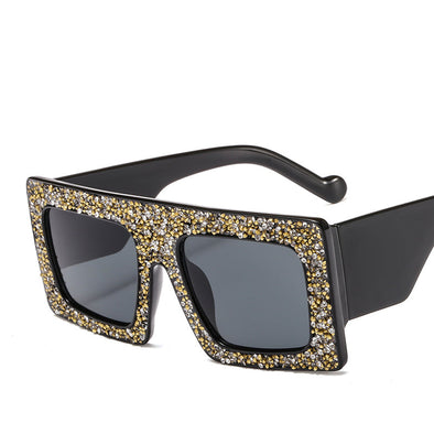 Fashion Vintage Oversized Frame Square Luxury Brand Designer Sunglasses Men Millionaire Diamond Flower Sun Glasses Women, Frosted Gray