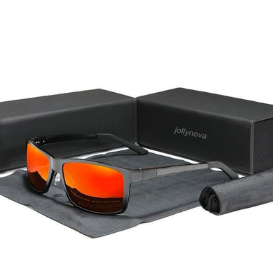 Men's Sunglasses Aluminum Magnesium Polarized Driving Mirror UV400 Eyewear, Black Red