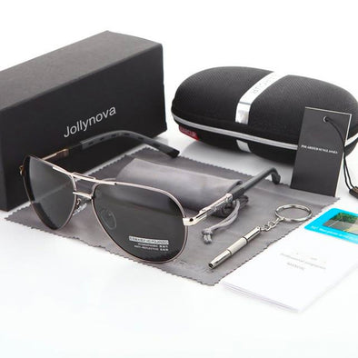 Men's Vintage Aluminum Polarized Sunglasses Classic Brand Coating Lens Driving Eyewear, Golden Black