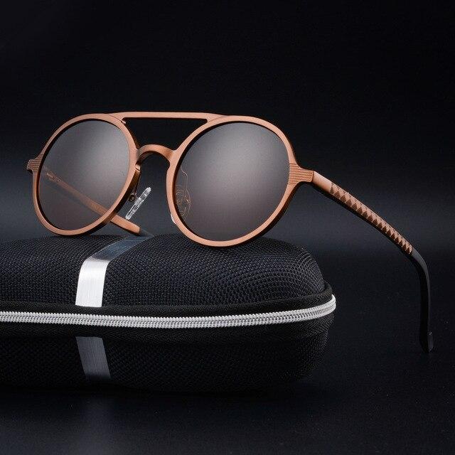 KDEAM Vintage Round Sunglasses Men Women Leather Shield Sun